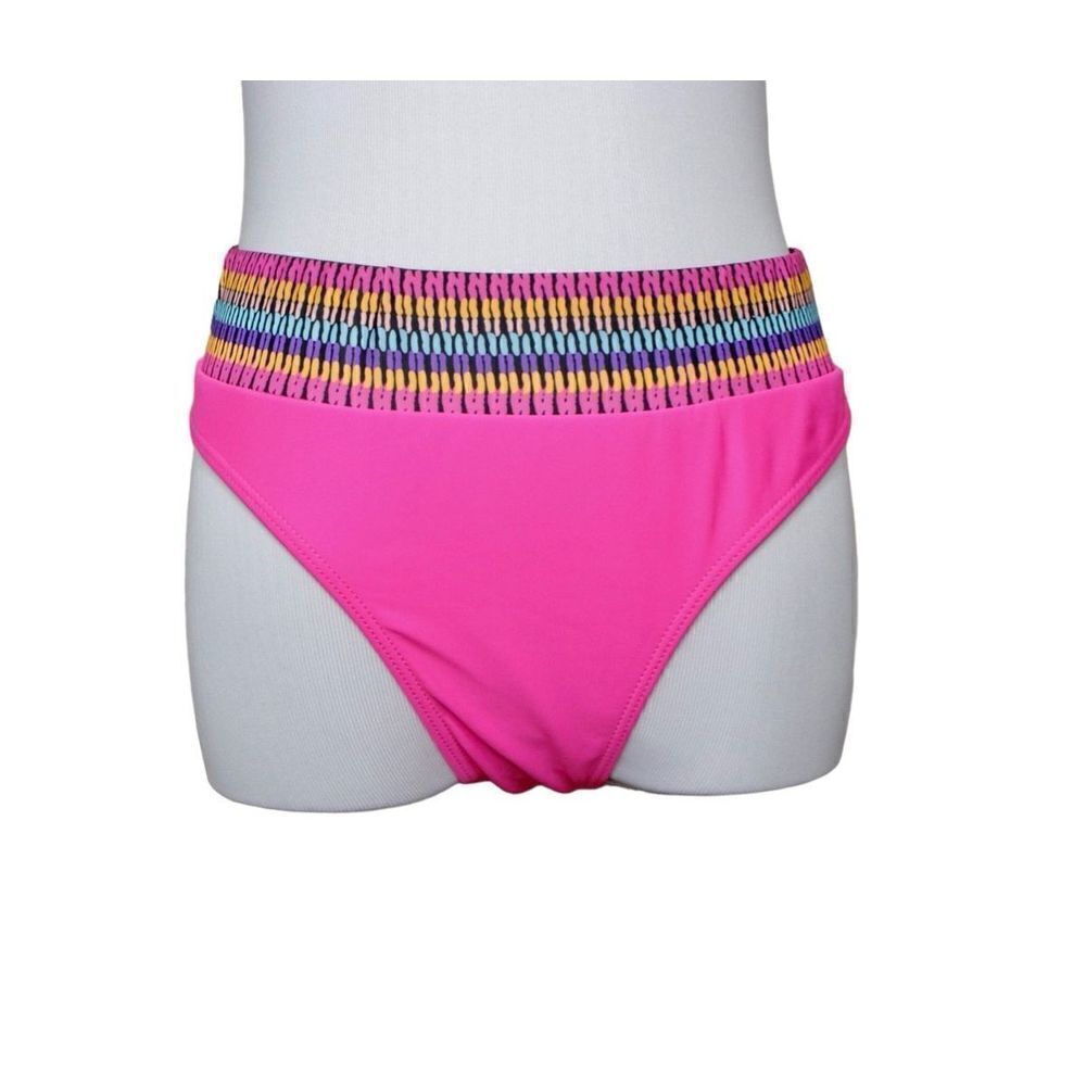 Shein‎ High Waist Pink Tribal Waist Cheeky Swim Bottom LARGE Poolcore Beach